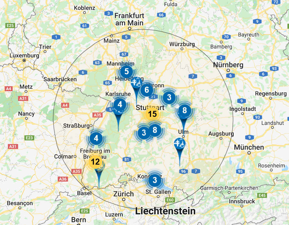 Standorte der »Toiletten für alle« in Baden-Württemberg