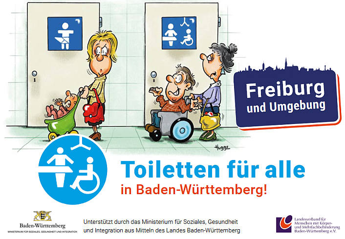 Die meisten „Toiletten für alle“  gibt es in Freiburg und Umgebung. Rechtzeitig zum Welttoilettentag 2021 wurde die Werbepostkarte mit den Standorten der Öffentlichkeit vorgestellt.
